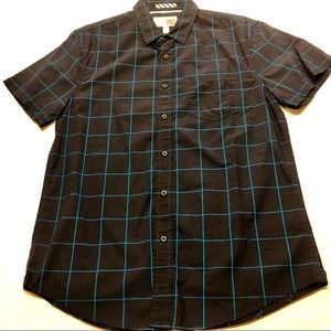 NWOT 1901 navy/teal windowpane plaid short-sleeve